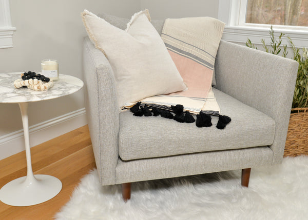 Handmade striped artisan throw with embroidery, tassels and stitching. Made from super soft cotton.